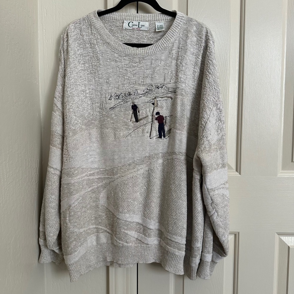 Vintage Cypress Links Golf Sweater XXL Made‎ in USA Embroidered Golf Scene Knit